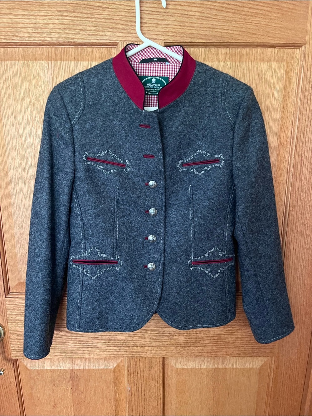Allwerk beautiful! trachen Wool Blend Bavarian-Style Jacket with Red Trim